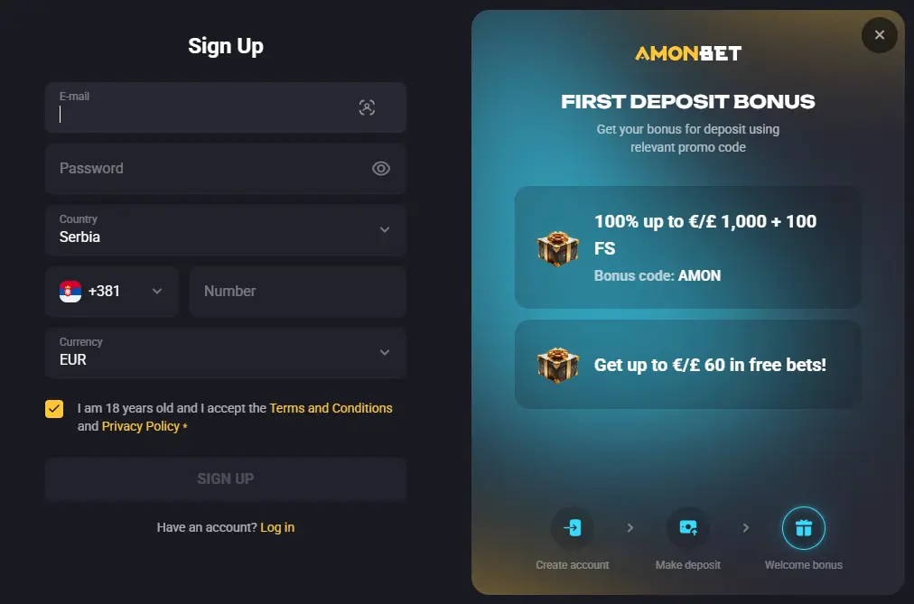 Amonbet Casino - 300 Free Spins & Big Deposit Bonuses